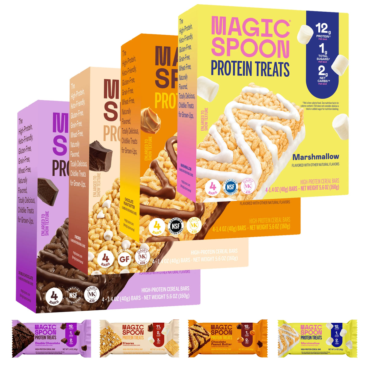 Magic Spoon Protein Treats Variety 4 Pack - Marshmallow, Peanut Butter, Double Chocolate, Smores